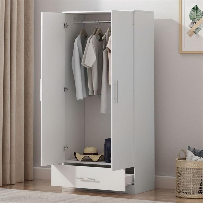 Wooden Storage Cabinet Wardrobe Bedroom Closet Organizer with Doors for Bedroom White