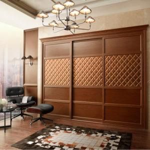 Oppein Brown PU Leather Waist Wood Built-in Wardrobe (YG11326)