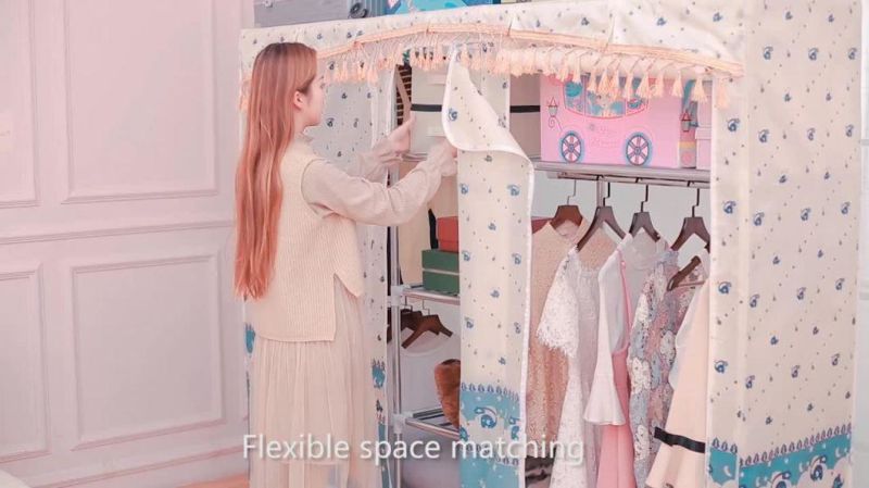 25mm Galvanized Steel Pipe 200cm Width Fabric Wardrobe Closet with Drawers Bedroom Wardrobe Cloth Storage Wardrobe