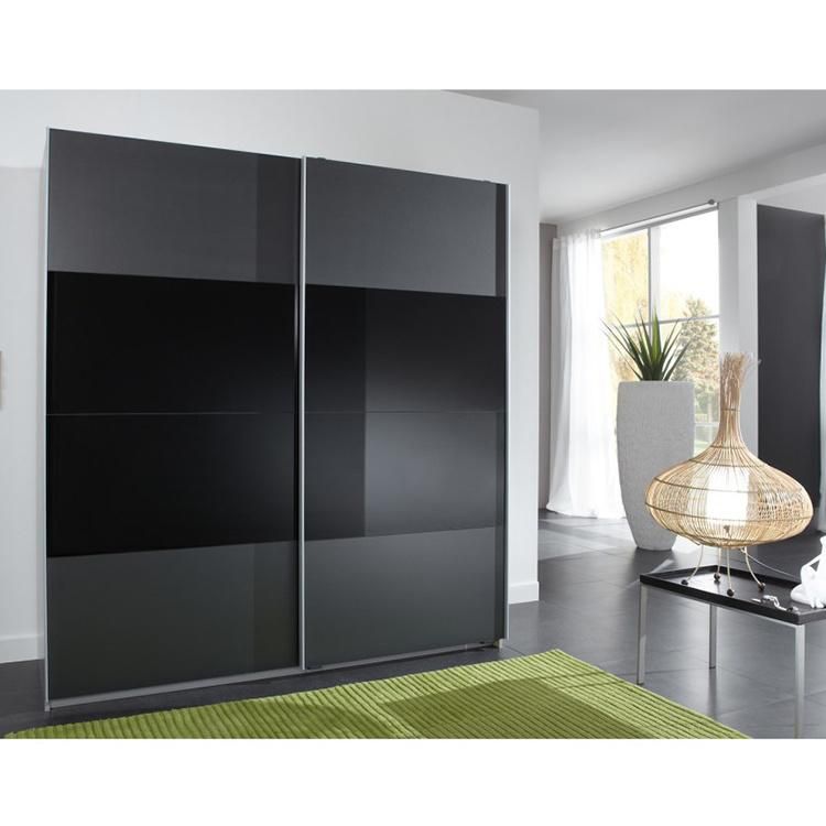 Sliding Wardrobe with Black Glass Panel Modern Home Bedroom Wardrobes