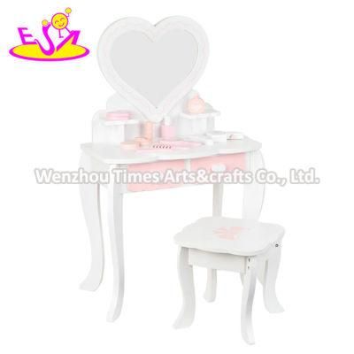 Customize Pretend Play Pink Wooden Girls Makeup Table with Mirror W08h187