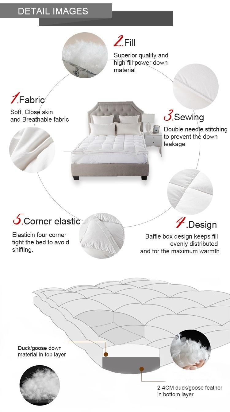 2 Inch Gusset Queen Goose Down Mattress Topper Featherbed / Feather Bed Baffled