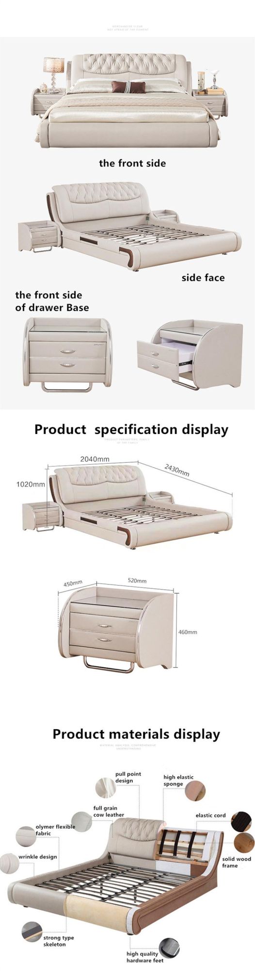 Italian Top Cowhide Modern Furniture Soft #Bed 0177-3
