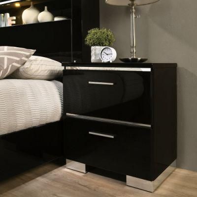 Nova Black High Gloss Lacquered Finish Nightstand with USB Charging Port