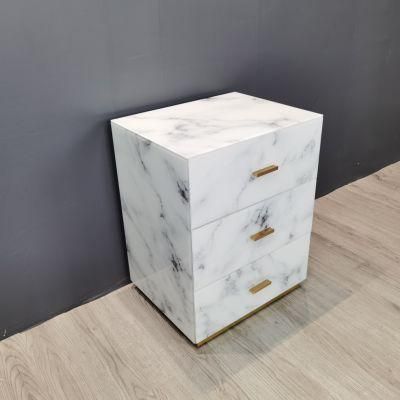 3 Drawer High Quality Marble Glass White Bedside Table