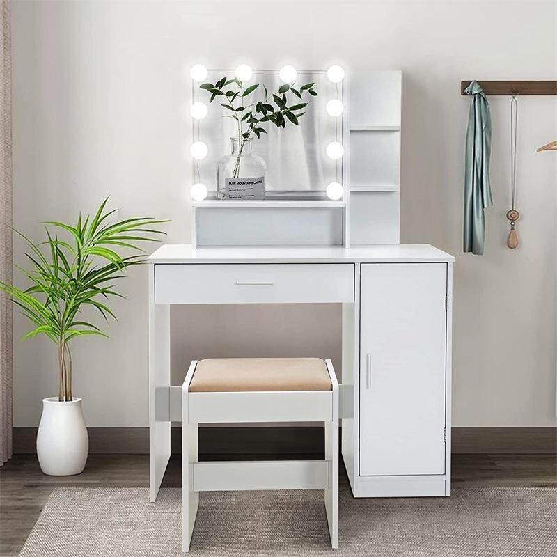 Vanity Table with Cushioned Stool for Bedroom, Bathroom, White