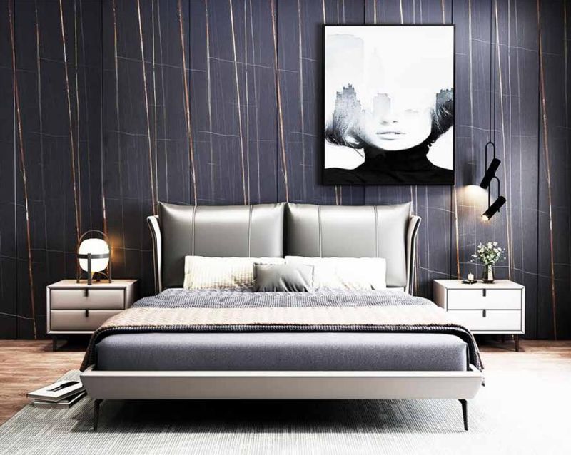143 Luxury High-End Bedroom Leather Double Bed Furniture