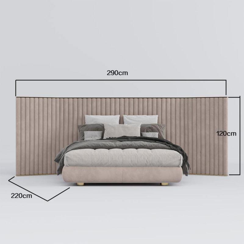 Hot Sale King Size Home Furniture Modern Hotel Bedroom Upholstered Flat Bed with Headboard Wall