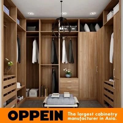 Modern U-Shaped Wood Grain Walk-in Closet Wooden Bedroom Wardrobe (YG16-M09)