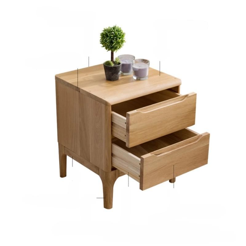 Nordic Bedside Table Full Solid Wood Simple Oak Bedside Cabinet Japanese-Style Log Color Bedroom Furniture Double Drawer Locker 0036