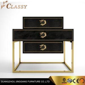 Black Cotton Velvet Cabinet Drawers in Polished Brass Structure Night Stand