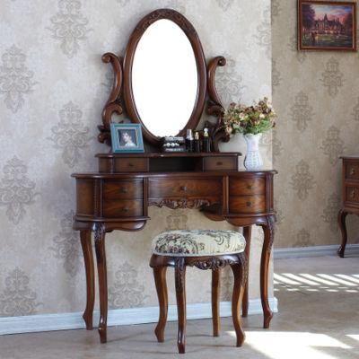 Antique Bedroom Makeup Dresser with Mirror and Chair