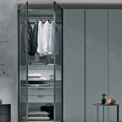 Minimalist 4 Door Grey Hinged Swing Door Bedroom Wardrobe