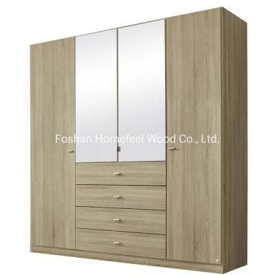 Sonoma Oak Chipboard 4 Doors Mirror and Adjustable Shelves Cupboard Wardrobe (HF-EA31)