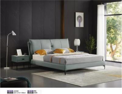 Simple Modern Wooden Home Hotel Bedroom Furniture Bedroom Set Wall Sofa Double Bed Leather King Bed (UL-BEJ2008)