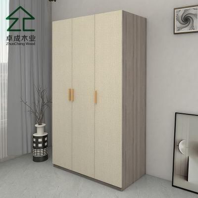Creamwove Color MDF 3 Doors Wardrobe with Gold Color Handle