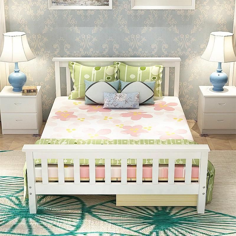 White Bed Frame Wood Platform Bed with Headboard Slatted Footboard