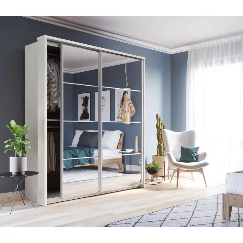 Bedside Wooden Sliding Mirror Door Bedroom Wardrobe