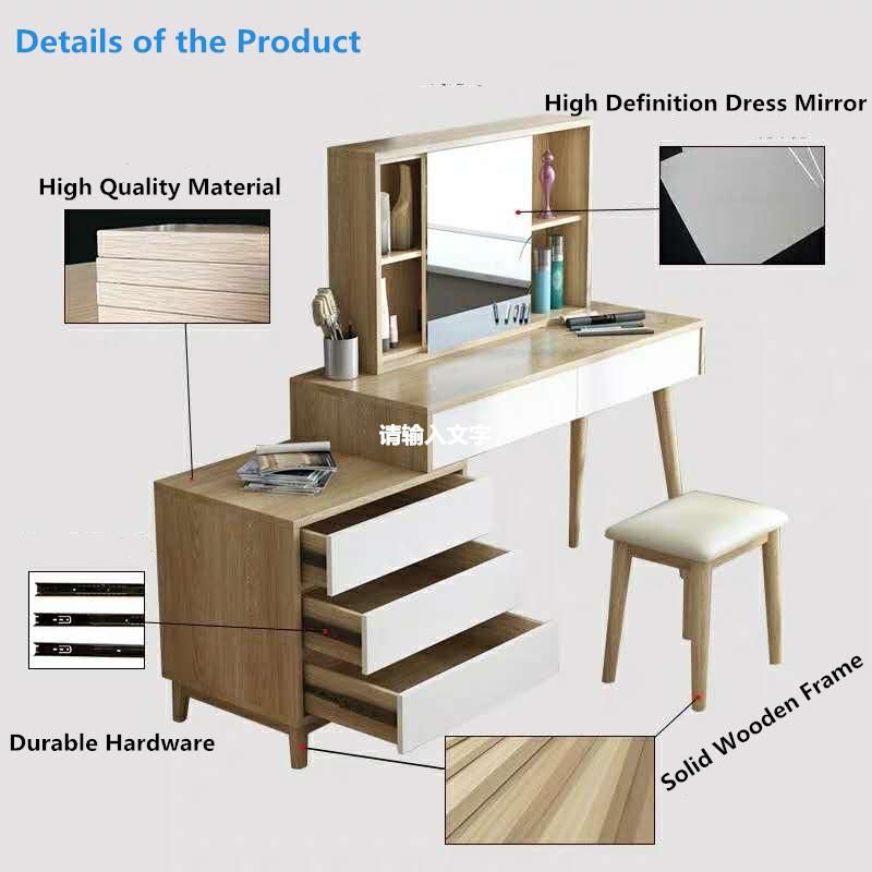 Chinese Top Quality Wooden Home Bedroom Furniture Makeup Table Dresser with Mirror