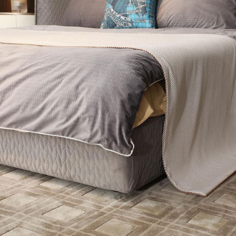 Zhida Villa Furniture Fabric Velvet Upholstered Bed Luxury Modern Hotel Bedroom King Size Solid Wood Frame High Headboard Bed