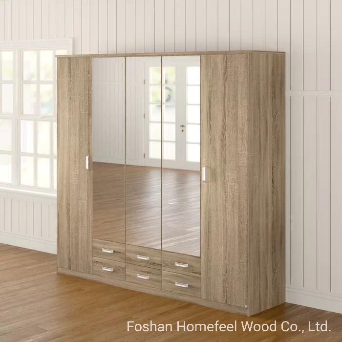 Factory Direct All Wood Mirror Door Closet Wardrobe with Drawer Storage (HF-WF0313)