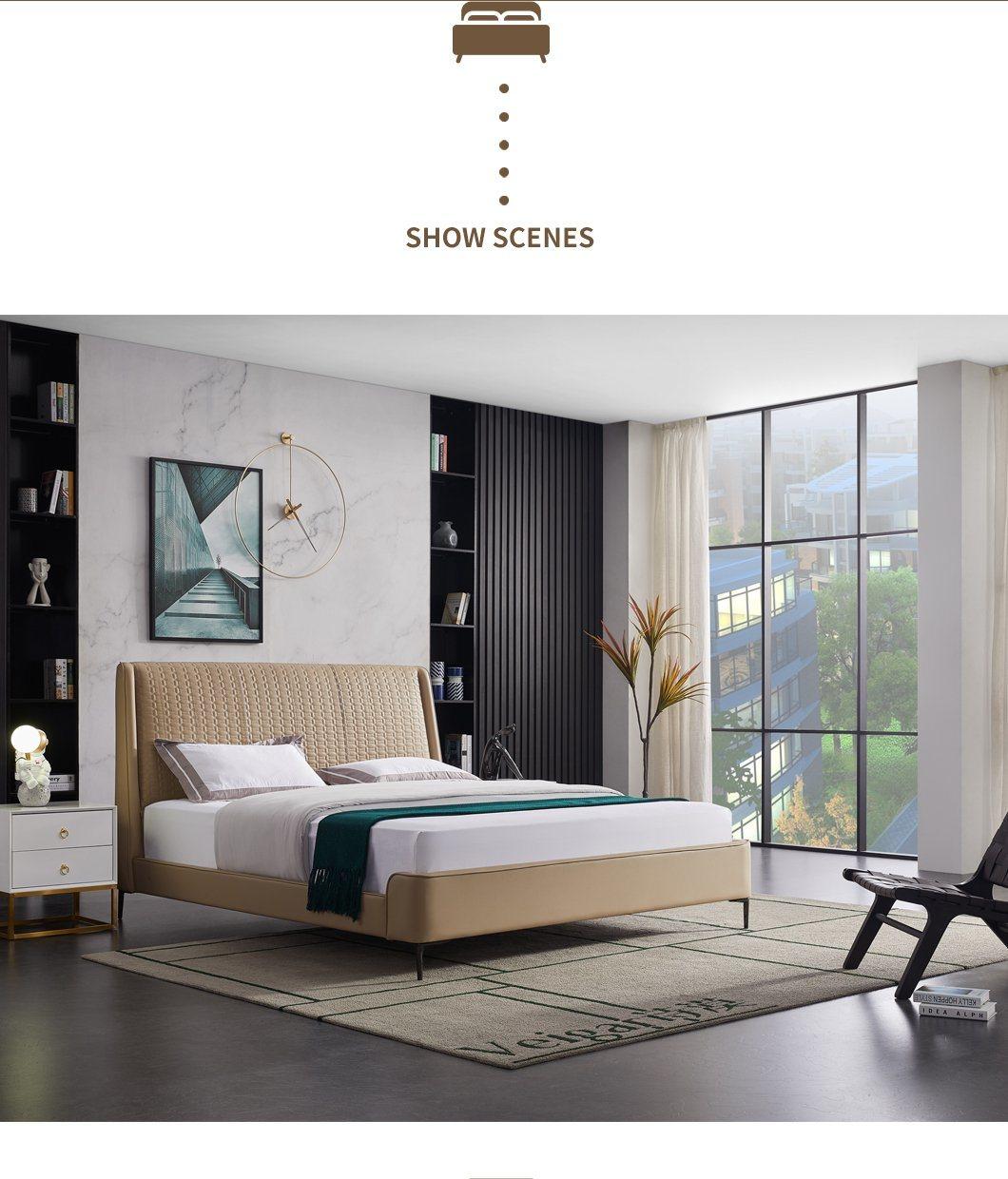 China Factory 2021 New Style Real Leather Bedroom King Bed