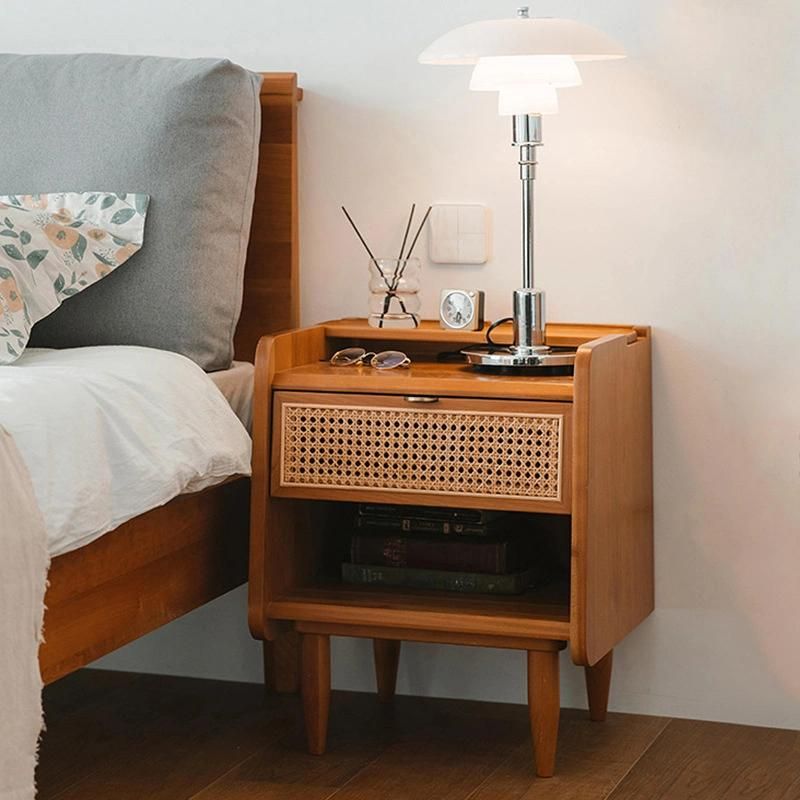 Home Furniture with Beech Wood Rattan Bedside Table