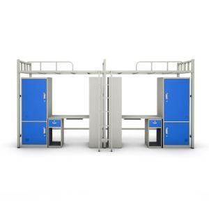 Double Steel Bed Round Tube Frame Heavy Duty Design Premium Twin Over Twin Silver Metal Bunk Bed