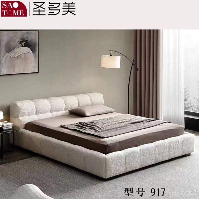 Modern Hotel Steel Wood Solid Wood Beige Leather Double King Bed