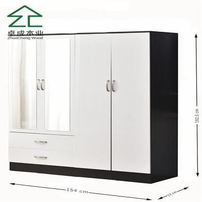 White Door Black Cabinet Carcass Wardrobe with Mirror