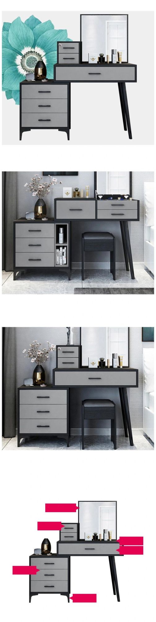 Bedroom Dressing Table Gray Simple Modern Storage Cabinet Integrated Light Luxury Nordic Net Red Ins Wind Vibrato Makeup Table-0012