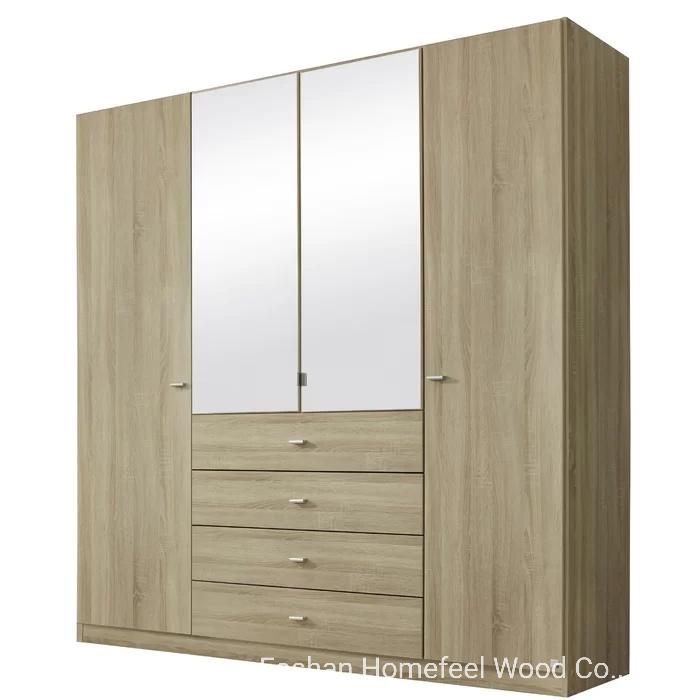 Sonoma Oak Chipboard 4 Doors Mirror and Adjustable Shelves Cupboard Wardrobe (HF-EA31)