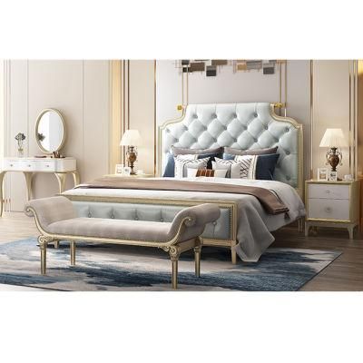 Hot Sale Luxury Double Hotel Home Furniture Wooden Wall Bedding Set King Size Bed