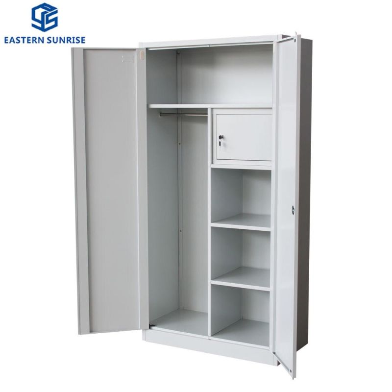 Modern Home Office Shool Furniture 2 Door Steel Wardrobe with 1 Door Inside
