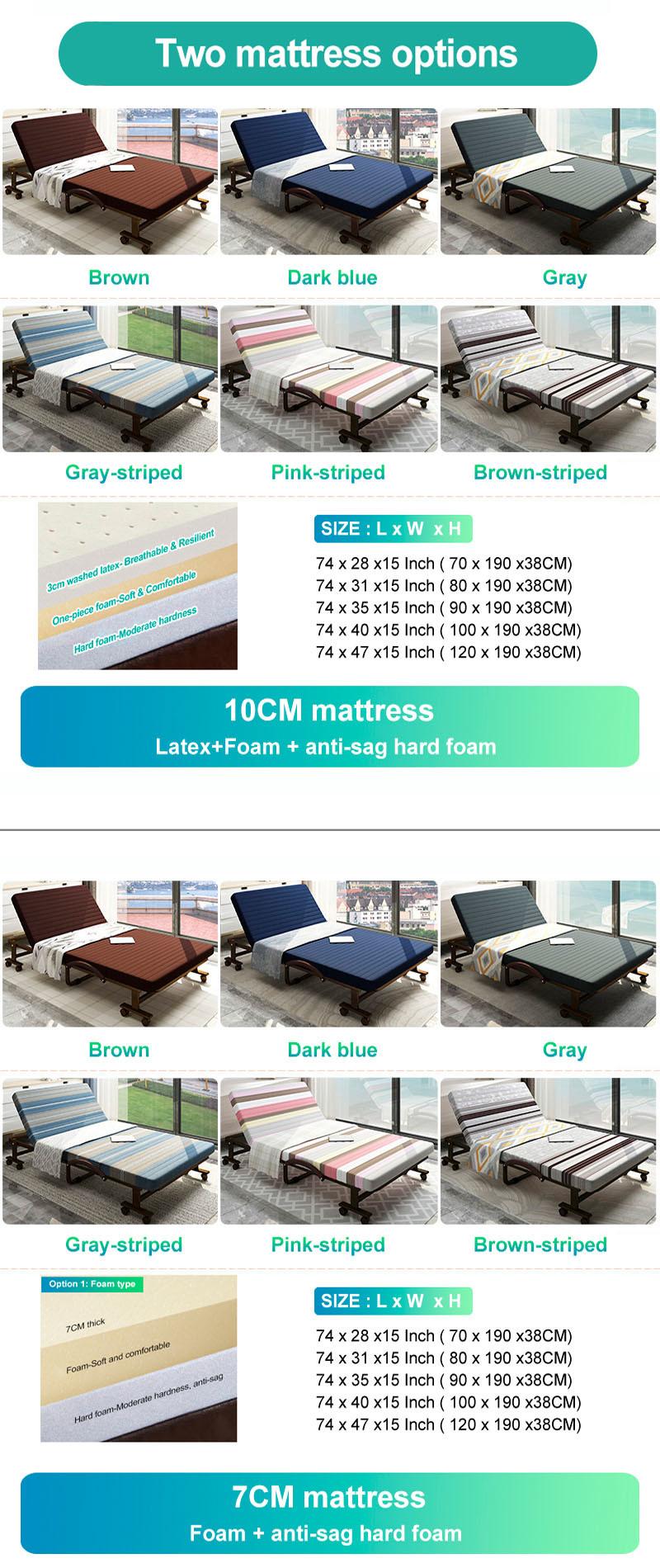 Homestay Folding Bed Extra Lightweight Memory Foam Topper Blue Striped 74 X 47 Inch