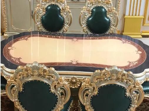 Home Hotel Furniture Antique Luxury Royal Gold 6 Chairs Marble Round Dining Table Set