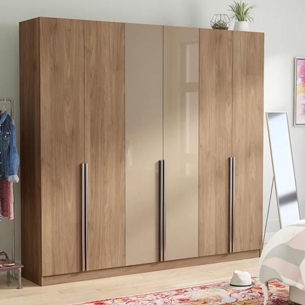 Modern Luxury 6 Doors Wooden High Gloss Bedroom Wardrobe (HF-WF05062)
