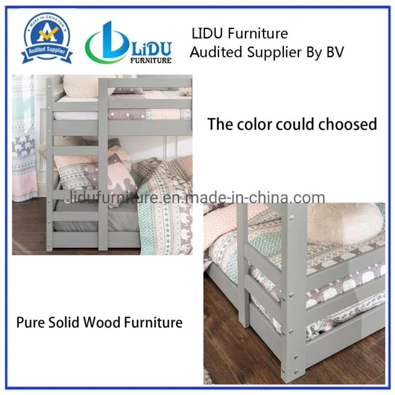 Solid Wood Twin Low Bunk Bed with Slide