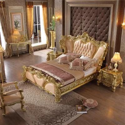 Bedroom Furniture Wood Carved Antique Super King Size Bed with Wardrobe From Chinese Home Furnitures Factory