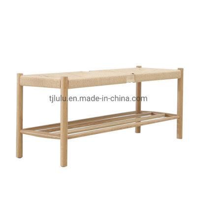 Handmade Nature Rattan Rope Seat Solid Wood Dining Long Bench for Living Room and Outdoor Garden Banquet