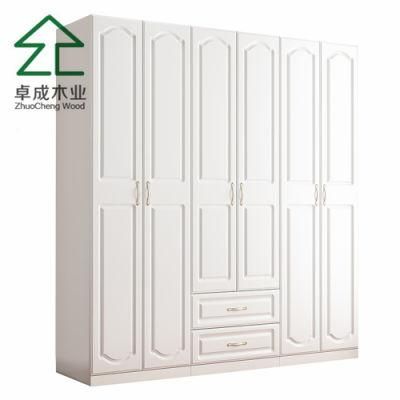 Warm White Color Wardrobe with Six Doors and Two Drawers
