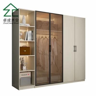 Grey Six Door Large Size Wardrobe with Glass Door