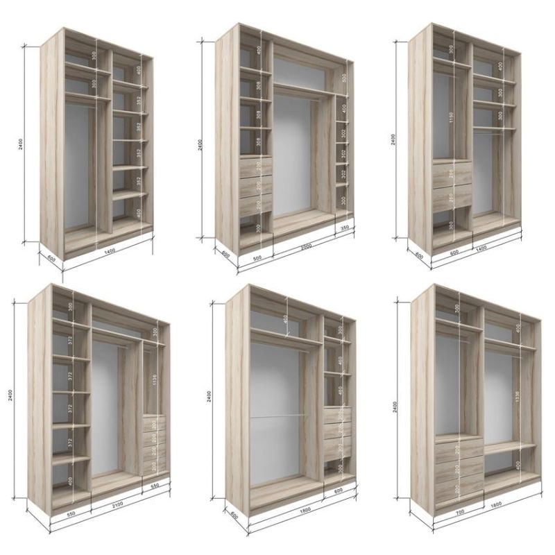 PA Sliding Door Stainless Steel Metal Bedroom Wardrobe Closet Cabinet with Mirror
