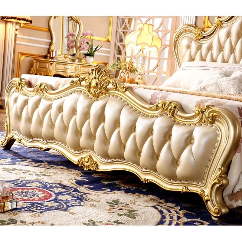 Bedroom Furniture Wood Carved Classic Bedroom Bed with Dresser in Optional Furnitures Color