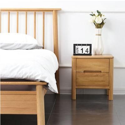 Grooved Handle Double-Drawing Bedside Cabinet Solid Wood Side Cabinet