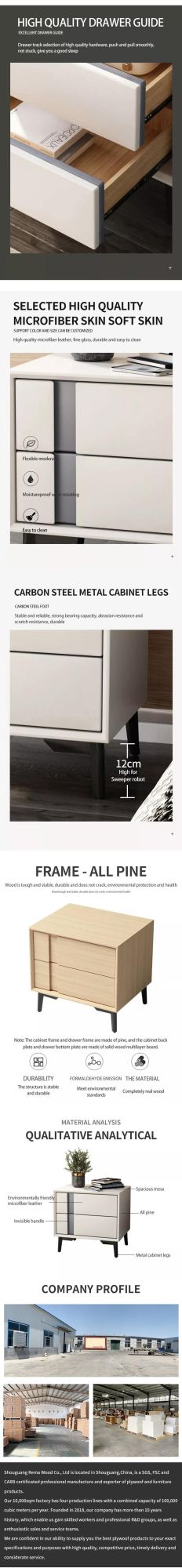 Industrial Style Wooden Home Furniture Bedroom Night Stand Adjustable 1 Drawer Bedside Table