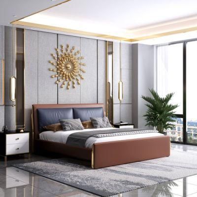 Modern Italian Luxury Metal Wooden Storage King Bed for Bedroom Furniture Set