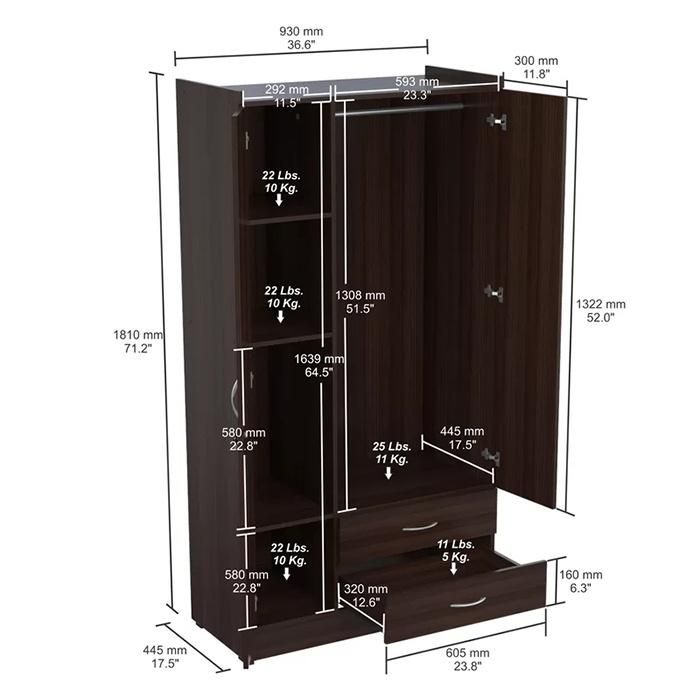 Simple Design Melamine Bedroom Wardrobe Furniture (HF-WF05132)