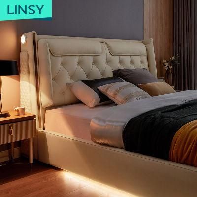 Linsy Double Flat Home Furniture Modern Bedroom Leather Bed R305