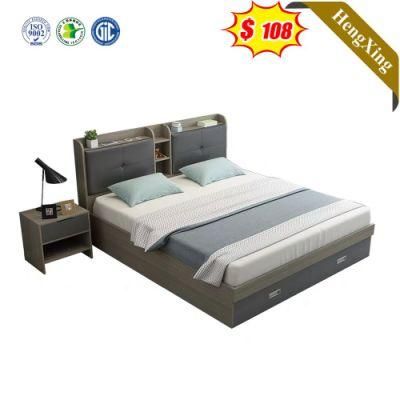 Nordic Style Gray Color Storage Backrest Bedroom Hotel Furniture Wooden Beds with Night Stand